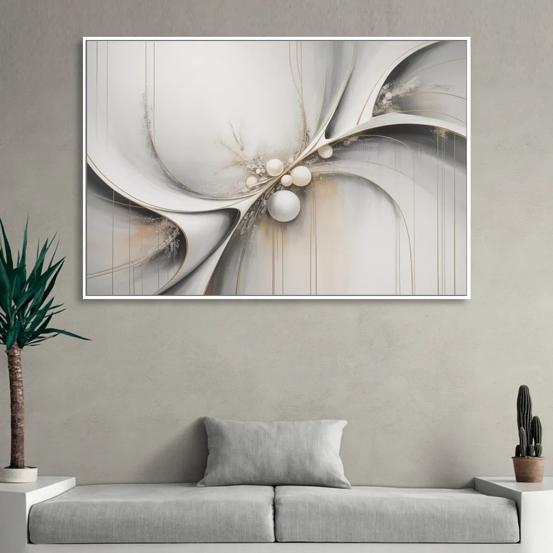 Ethereal Serenity White Abstract Sitting Room - White Canvas Wall Art