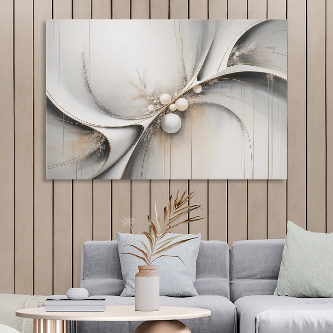 Ethereal Serenity White Abstract Living Room - Canvas Wall Art