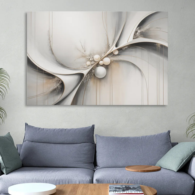 Ethereal Serenity White Abstract Sitting Room - Canvas Wall Art