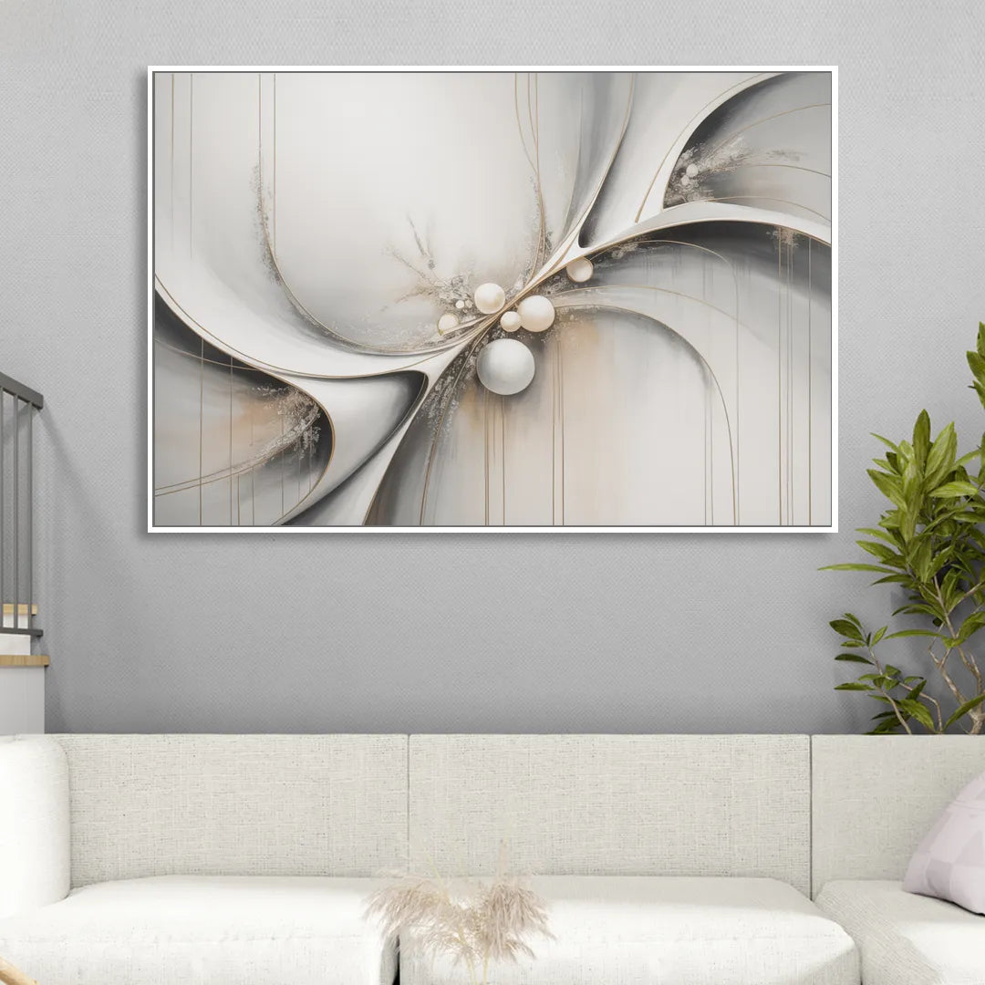 Ethereal Serenity White Abstract Living Room - White Canvas Wall Art