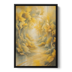 Ethereal Sunlight Yellow Abstract - Black Framed Canvas Wall Art - Front