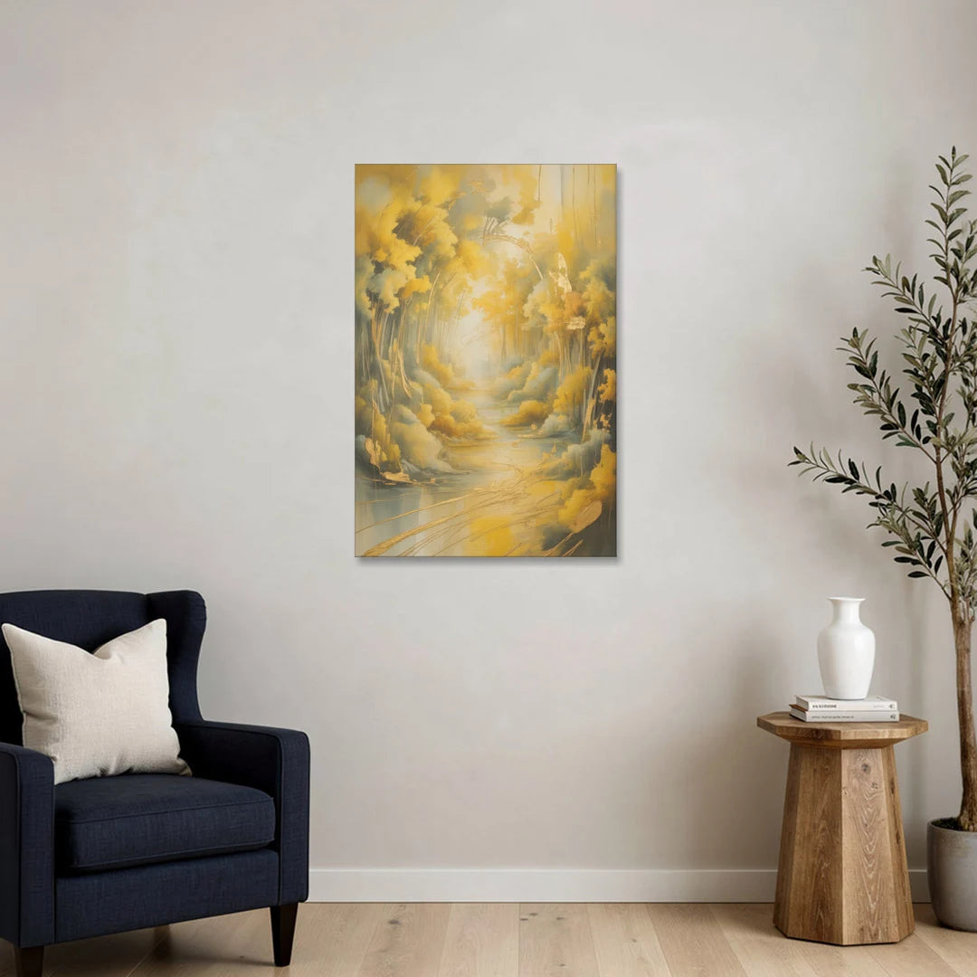 Ethereal Sunlight Yellow Abstract - Canvas Wall Art - Sofa - 24x36