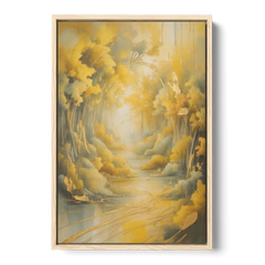 Ethereal Sunlight Yellow Abstract - Oak Framed Canvas Wall Art - Front