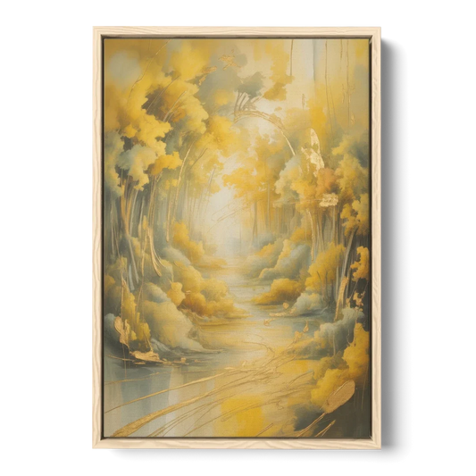 Ethereal Sunlight Yellow Abstract - Oak Framed Canvas Wall Art - Front