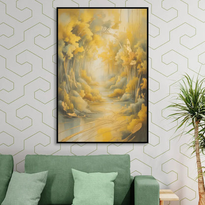 Ethereal Sunlight Yellow Abstract Sitting Room - Black Canvas Wall Art