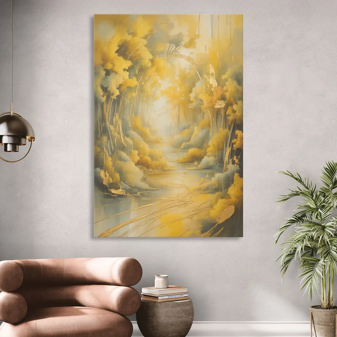 Ethereal Sunlight Yellow Abstract Sitting Room - Canvas Wall Art