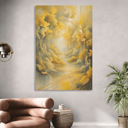 Ethereal Sunlight Yellow Abstract Sitting Room - Canvas Wall Art