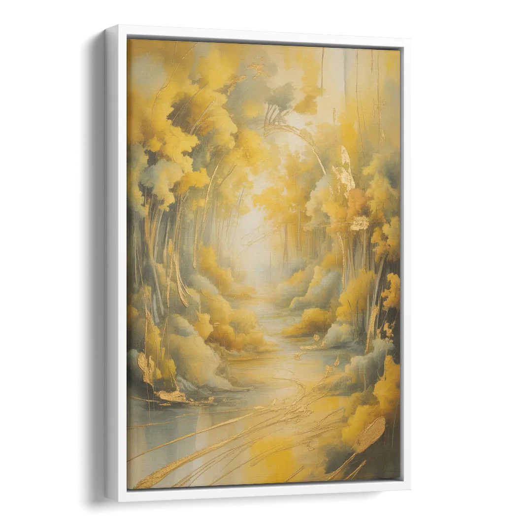 Ethereal Sunlight Yellow Abstract Side - White Canvas Wall Art