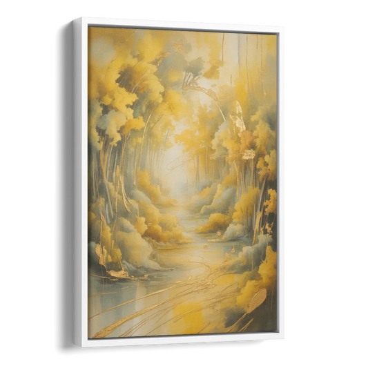 Ethereal Sunlight Yellow Abstract Side - White Canvas Wall Art
