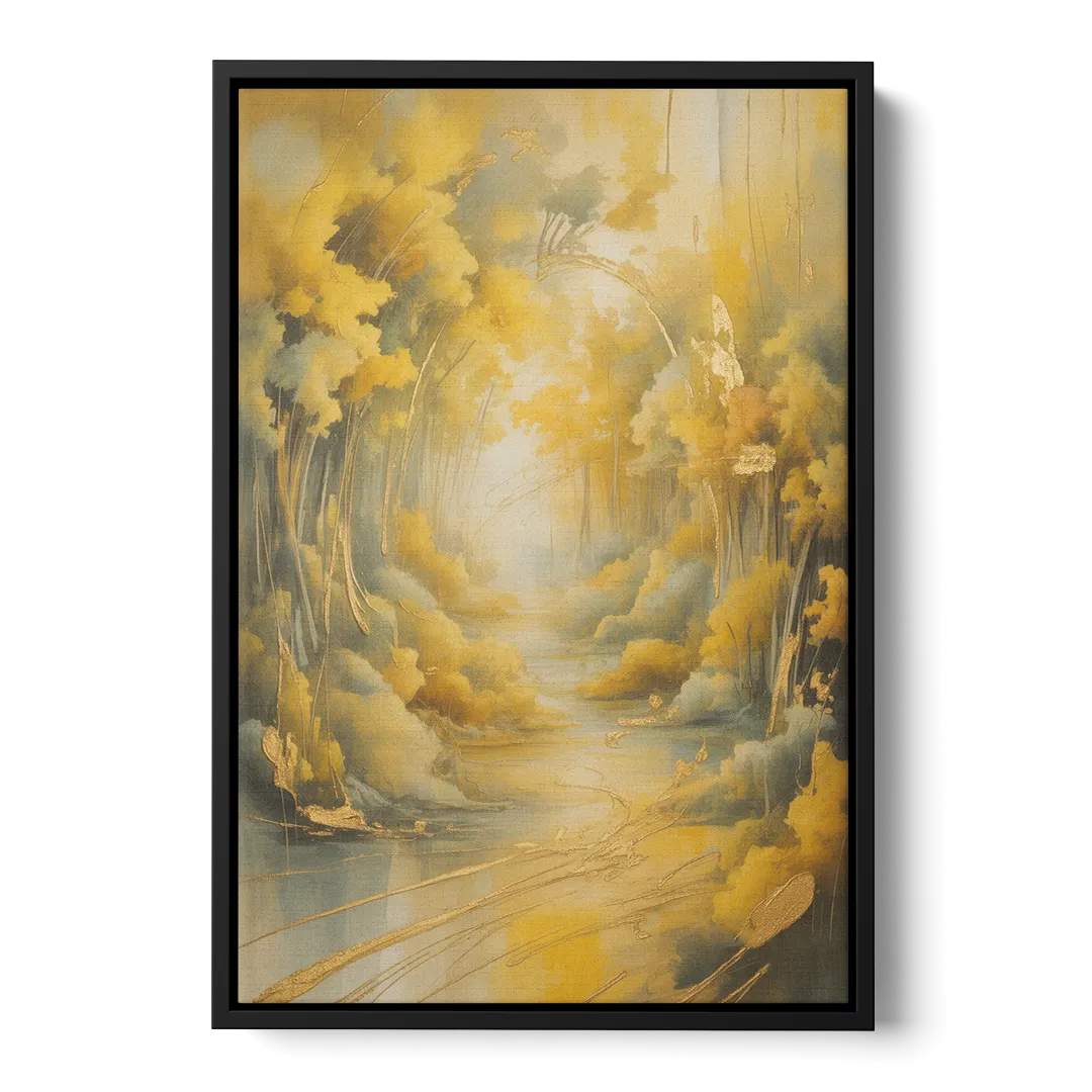 Ethereal Sunlight Yellow Abstract Front - Black Canvas Wall Art