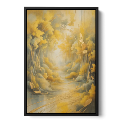 Ethereal Sunlight Yellow Abstract Front - Black Canvas Wall Art