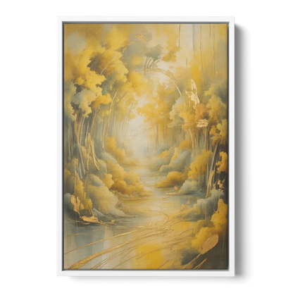 Ethereal Sunlight Yellow Abstract - White Frame Canvas