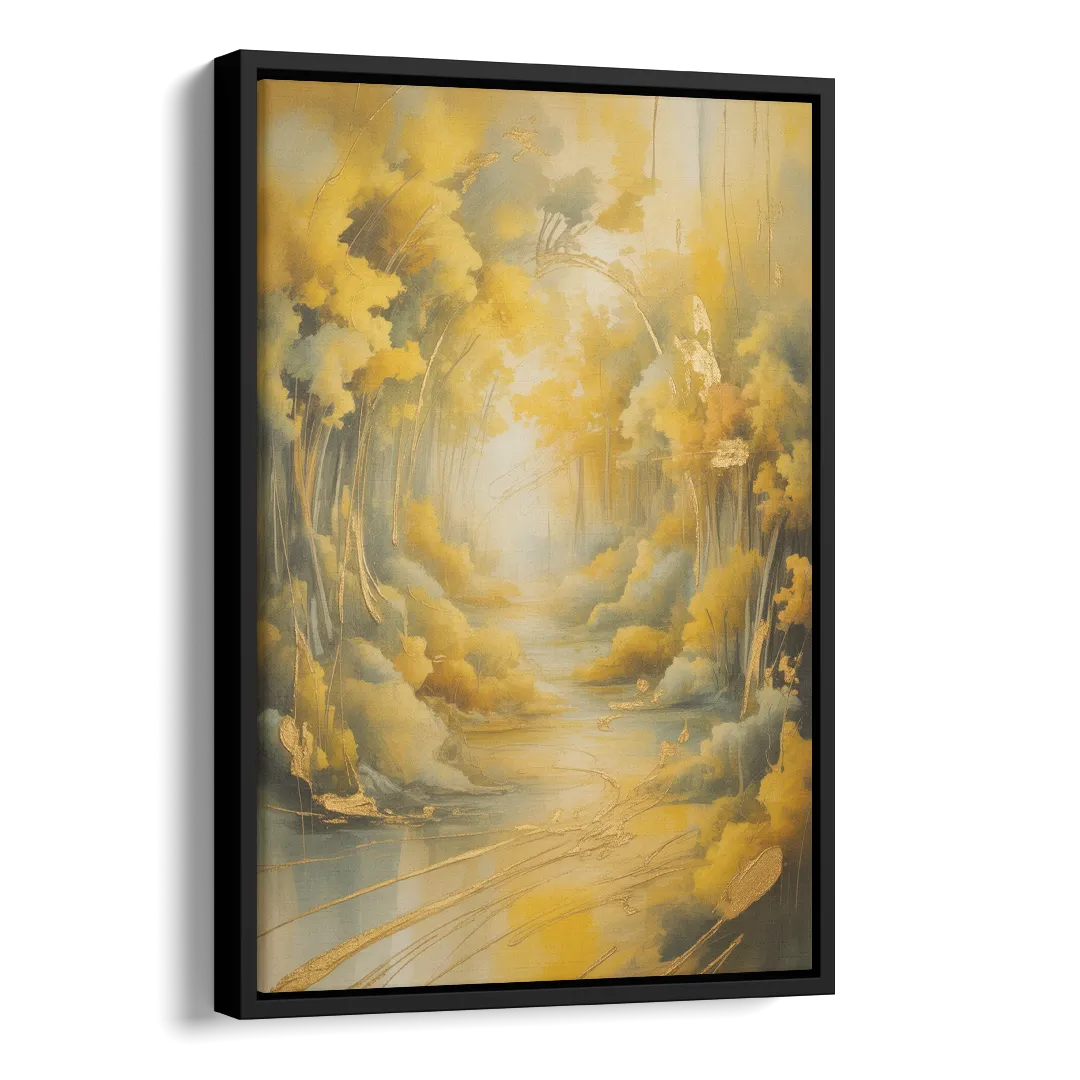 Ethereal Sunlight Yellow Abstract Side - Black Canvas Wall Art