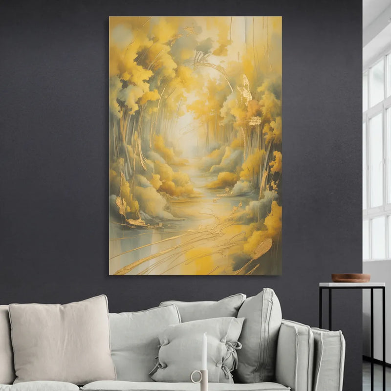 Ethereal Sunlight Yellow Abstract Living Room - Canvas Wall Art