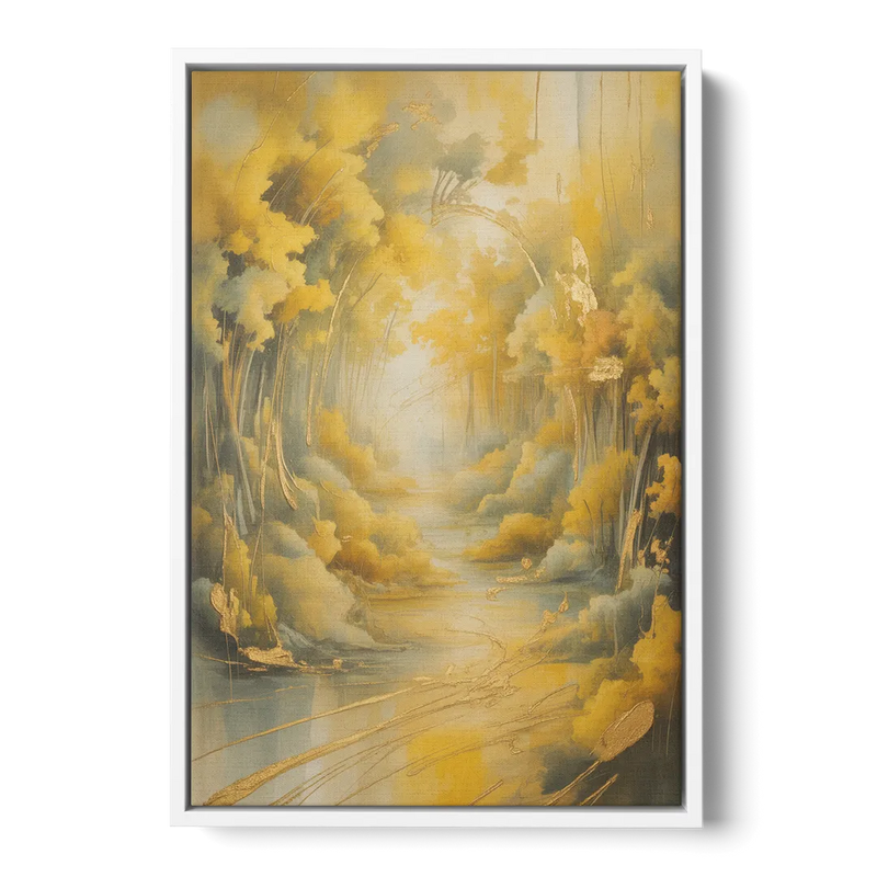 Ethereal Sunlight Yellow Abstract Front - White Canvas Wall Art