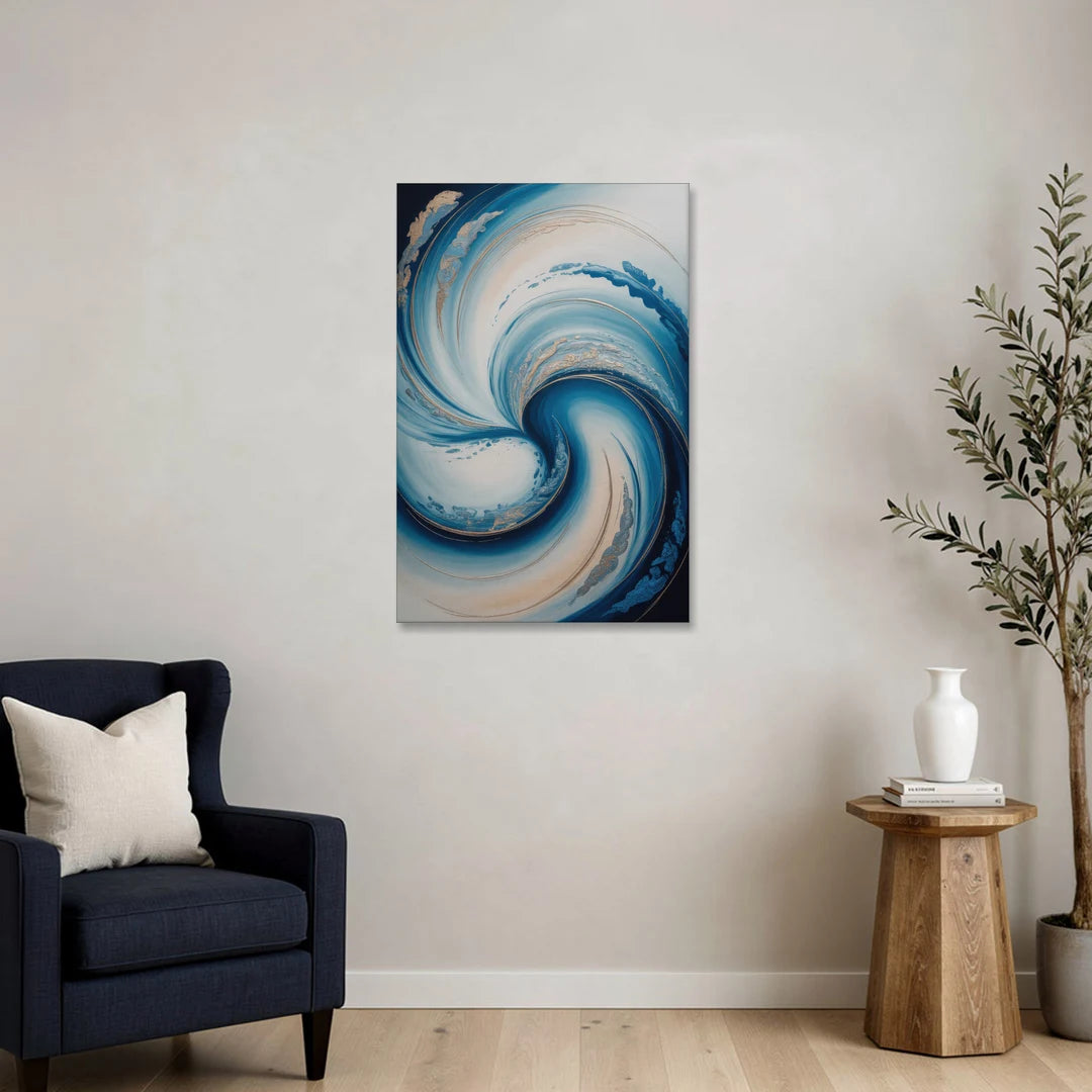 Ethereal Swirls in Blue Abstract - Canvas Wall Art - Sofa - 24x36