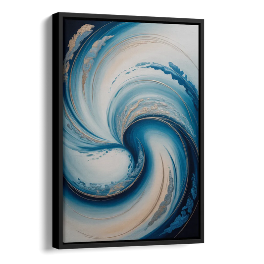 Ethereal Swirls in Blue Abstract Side - Black Canvas Wall Art