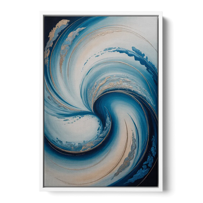 Ethereal Swirls in Blue Abstract - White Frame Canvas
