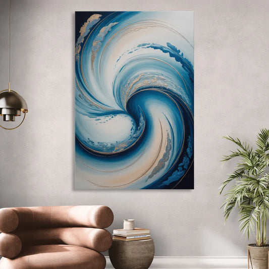 Ethereal Swirls in Blue Abstract Living Room - Canvas Wall Art