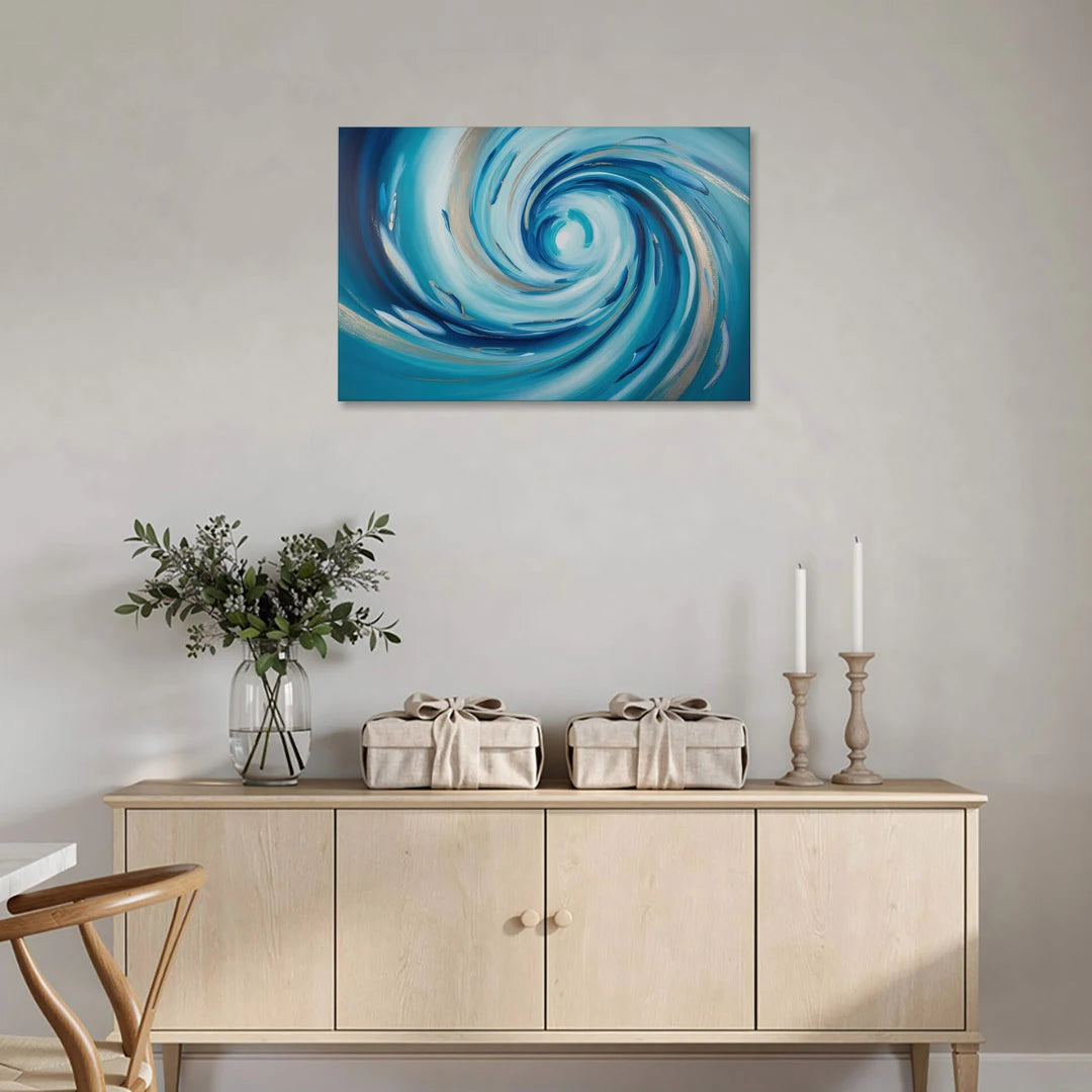 Ethereal Vortex Oceanic Blue Abstract - Canvas Wall Art - Coffee Table - 36x24