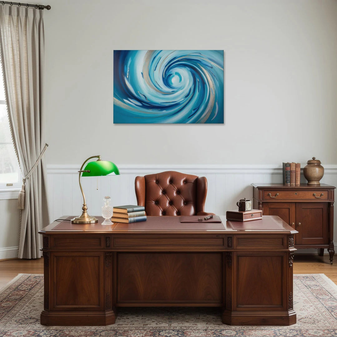 Ethereal Vortex Oceanic Blue Abstract - Canvas Wall Art - Office - 36x24