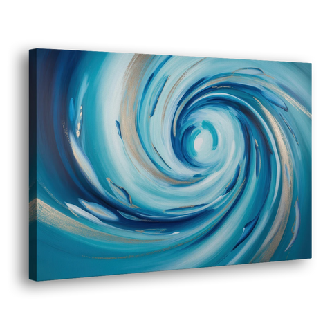 Ethereal Vortex Oceanic Blue Abstract - Canvas Wall Art - Side