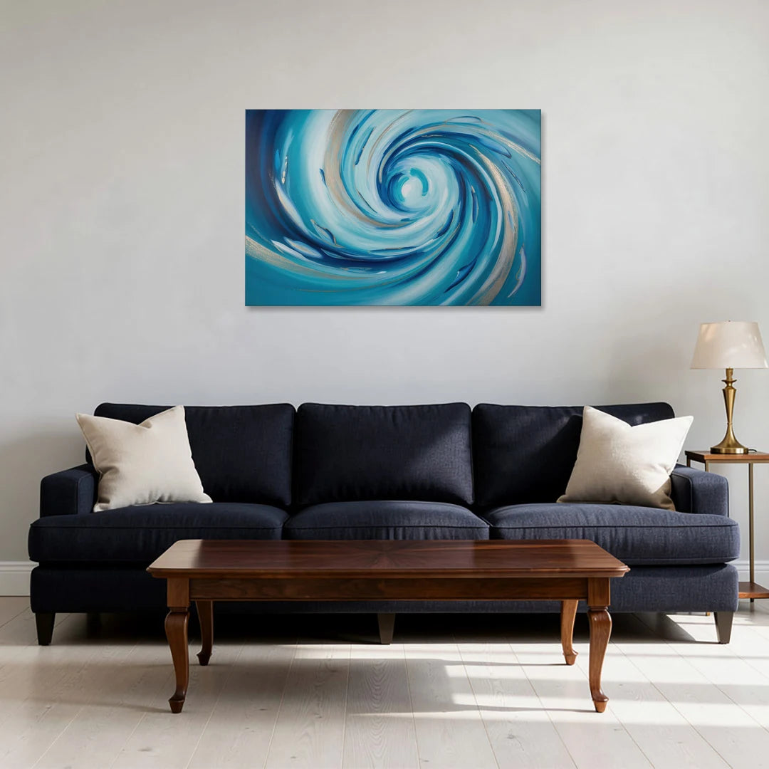 Ethereal Vortex Oceanic Blue Abstract - Canvas Wall Art - Sofa - 36x24