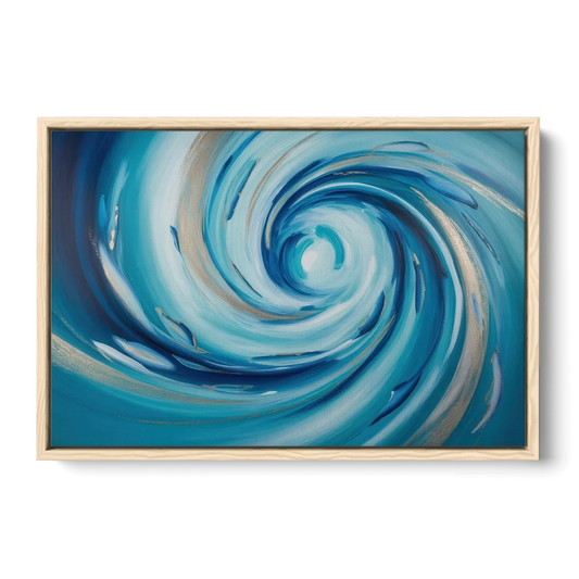 Ethereal Vortex Oceanic Blue Abstract - Oak Framed Canvas Wall Art - Front
