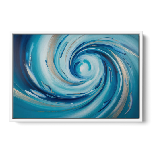 Ethereal Vortex Oceanic Blue Abstract - White Framed Canvas Wall Art - Front