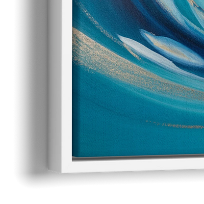 Ethereal Vortex Oceanic Blue Abstract - Close-Up White Frame Canvas