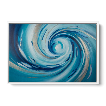 Ethereal Vortex Oceanic Blue Abstract - White Frame Canvas