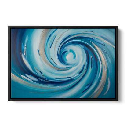 Ethereal Vortex Oceanic Blue Abstract - Black Frame Canvas