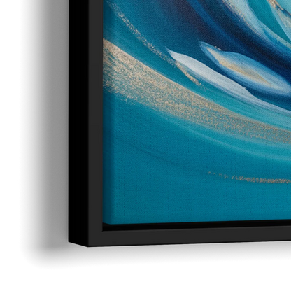 Ethereal Vortex Oceanic Blue Abstract - Close-Up Black Frame Canvas