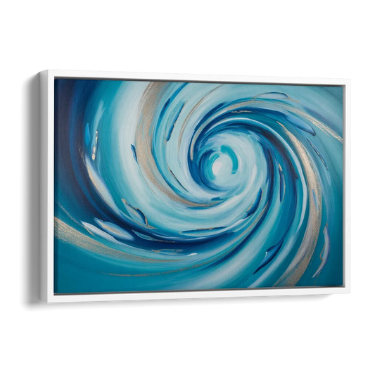Ethereal Vortex Oceanic Blue Abstract Side - White Canvas Wall Art