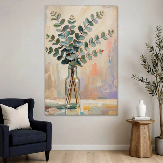 Eucalyptus Canvas Print in a Glass Bottle - Canvas Wall Art - Sofa - 40x60