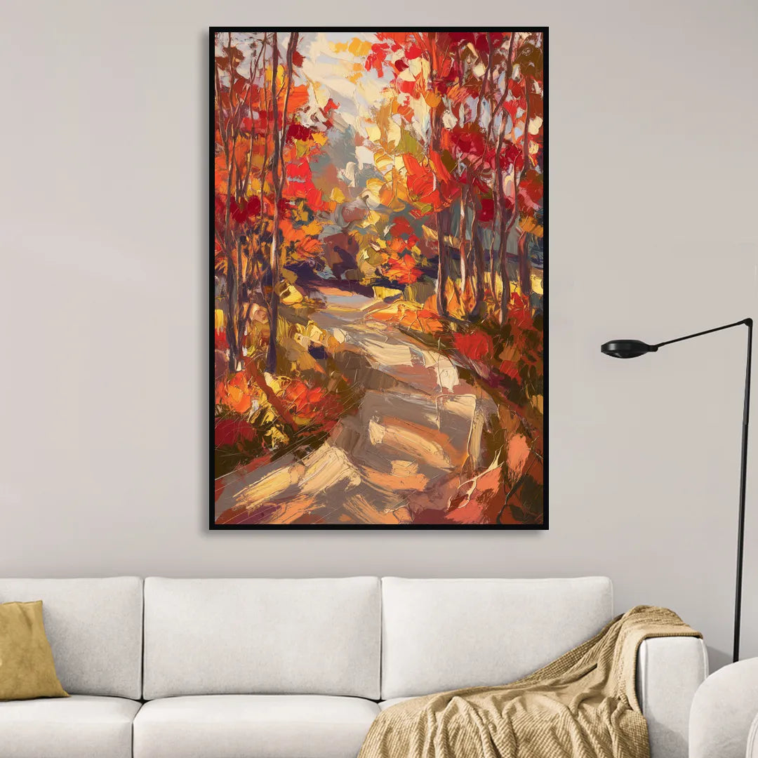 Eugene Autumn Scene Living Room - Black Canvas Wall Art