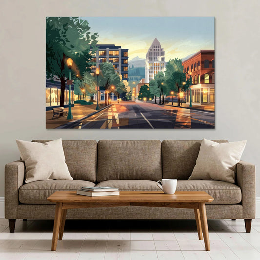 Eugene Cityscape Downtown - Canvas Wall Art - Sofa - 60x40
