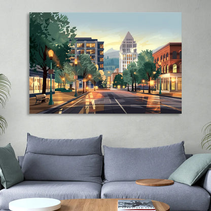 Eugene Cityscape Downtown Sitting Room - Canvas Wall Art