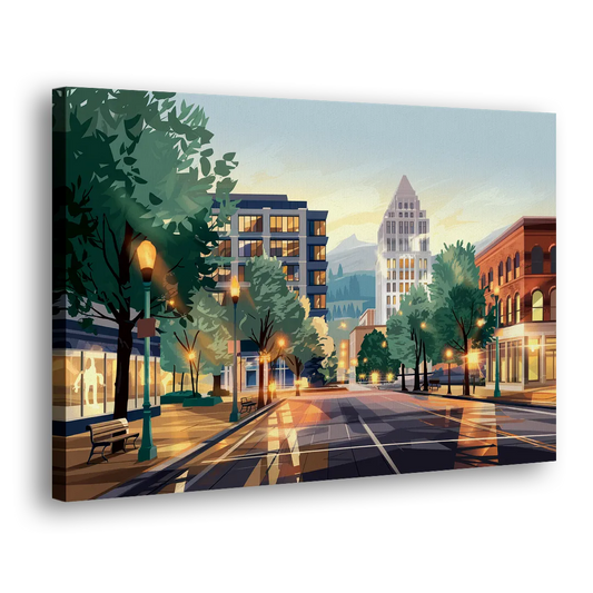 Eugene Cityscape Downtown Side - Canvas Wall Art