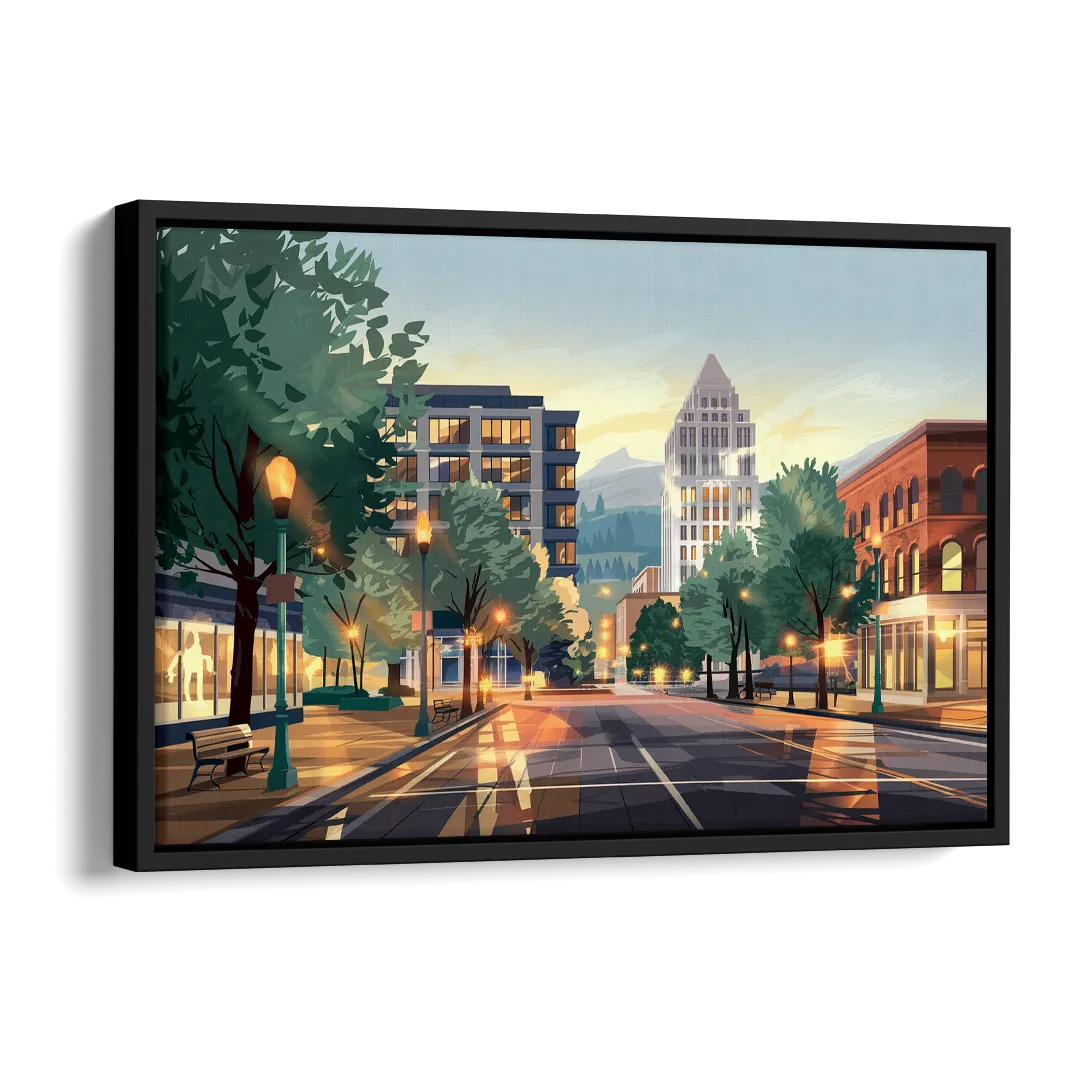 Eugene Cityscape Downtown Side - Black Canvas Wall Art
