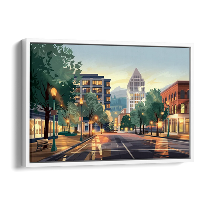 Eugene Cityscape Downtown Side - White Canvas Wall Art