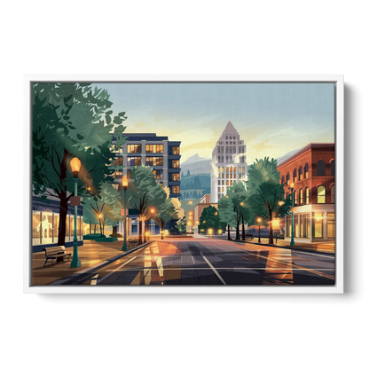 Eugene Cityscape Downtown Front - White Canvas Wall Art