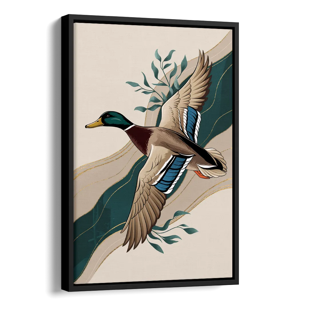 Eugene Ducks Fan Design Side - Black Canvas Wall Art