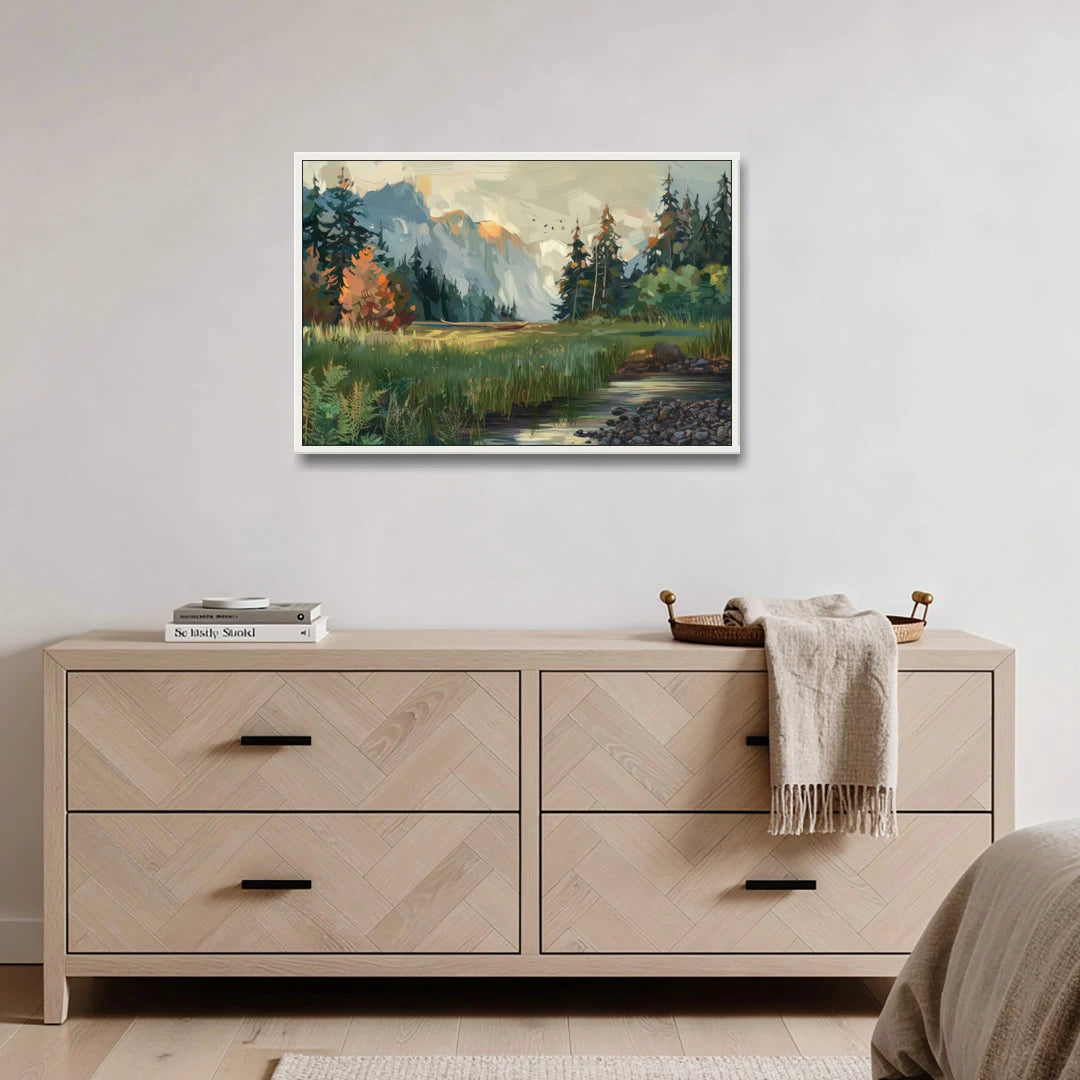 Eugene Pacific Northwest Style - White Framed Canvas Wall Art - Coffee Table - 36x24