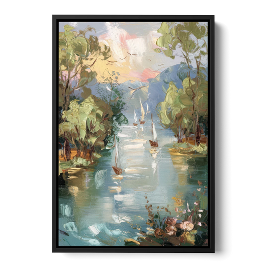 Eugene Riverfront Views - Black Framed Canvas Wall Art - Front