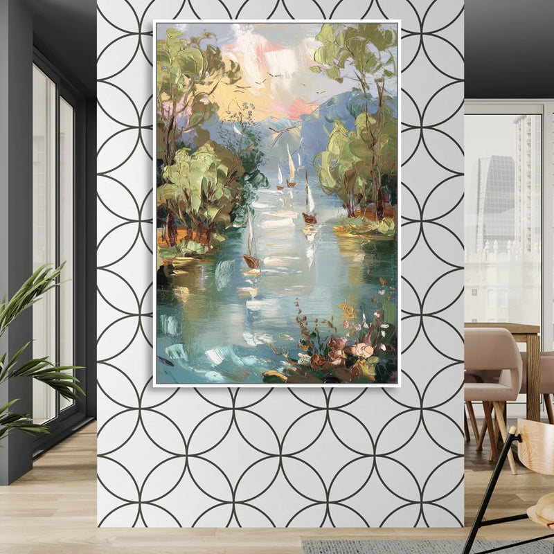 Eugene Riverfront Views Sitting Room - White Canvas Wall Art