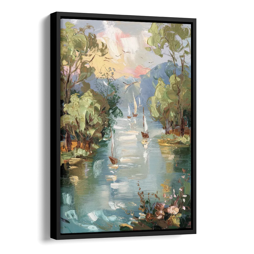 Eugene Riverfront Views Side - Black Canvas Wall Art