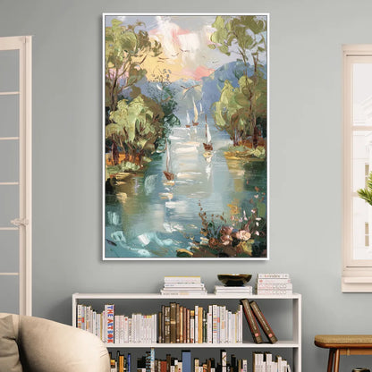 Eugene Riverfront Views Living Room - White Canvas Wall Art
