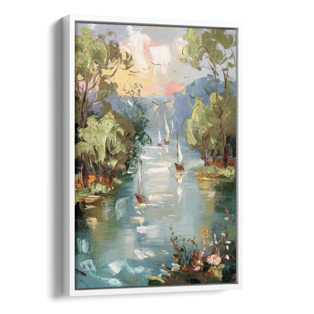 Eugene Riverfront Views Side - White Canvas Wall Art