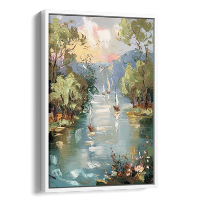 Eugene Riverfront Views Side - White Canvas Wall Art